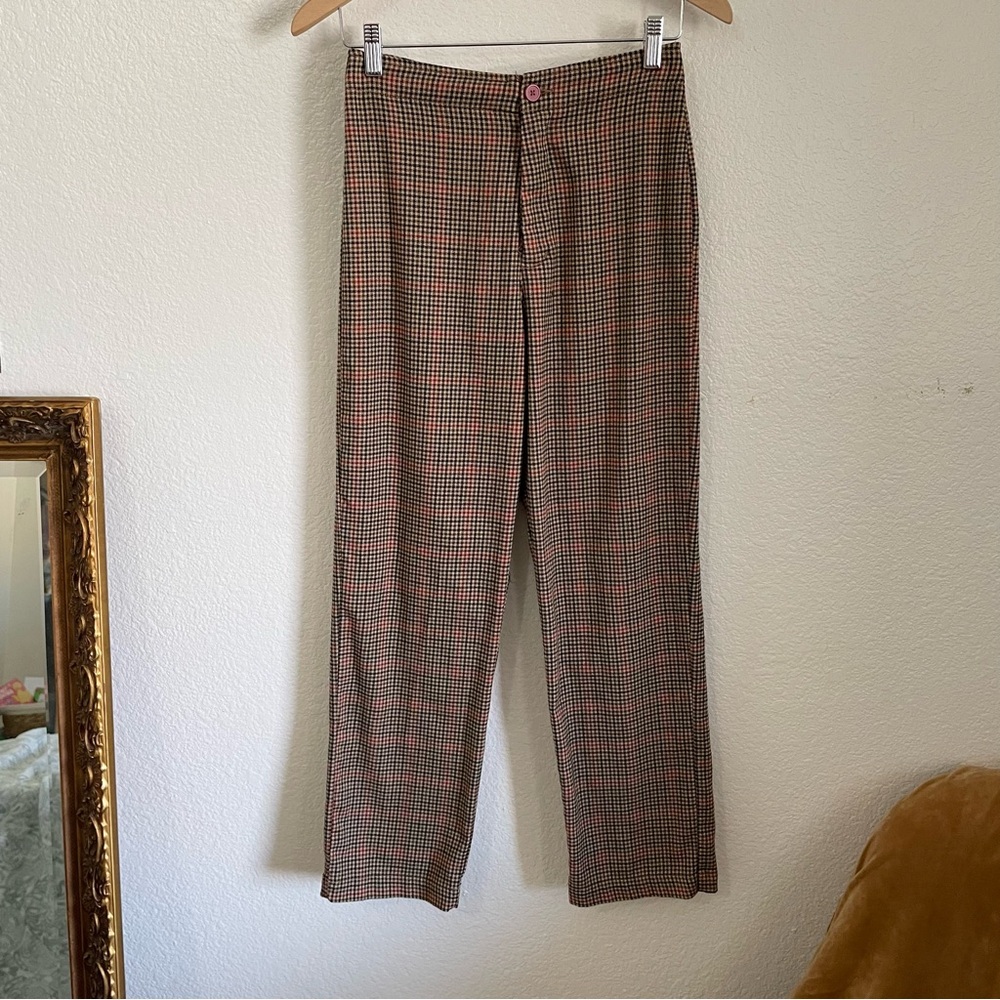 Brandy Melville John Galt Plaid Checkered Pants Baggy Straight Leg High Waisted